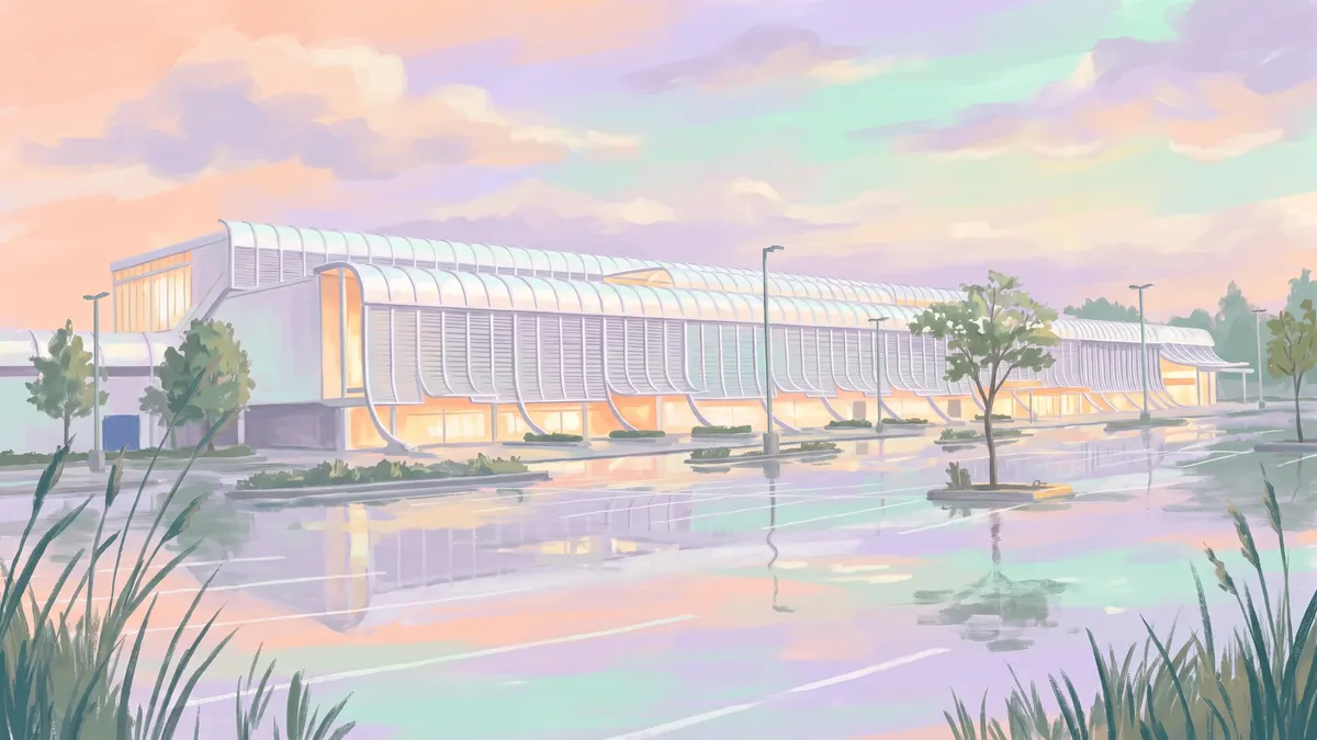 Former Fraser Downs building at dawn