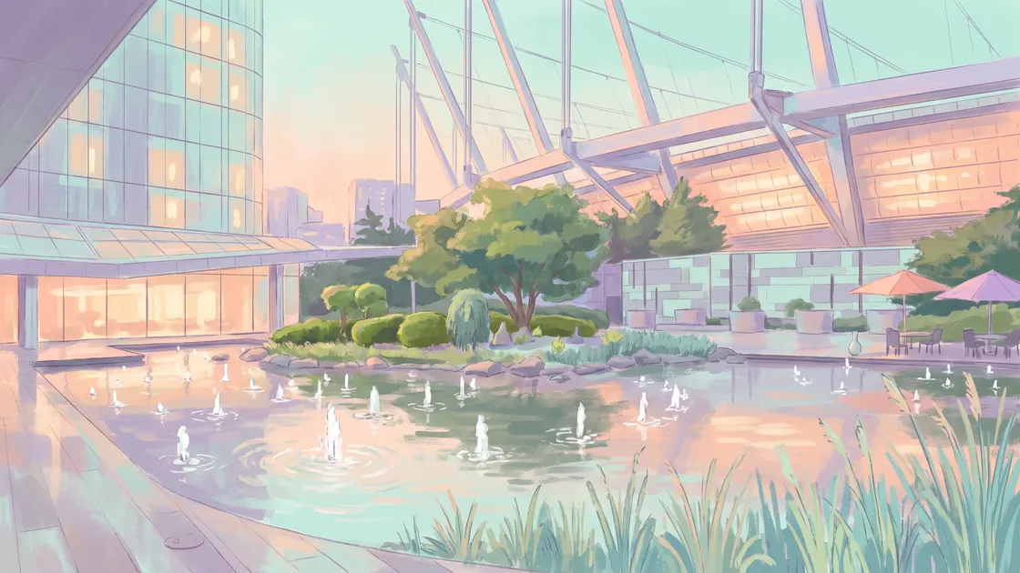 Rooftop pond garden at Parq Vancouver at dawn